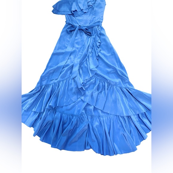 JOIE Damica 100% Silk Ruffled One Shoulder Baja Blue Wrap Dress XS - Picture 5 of 9